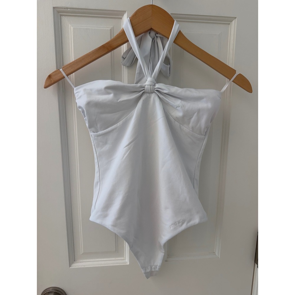 Aritzia Contour Halter Knot Bodysuit White Size Small
